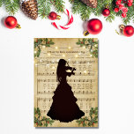 Vintage kerstblad Music Girl en Violin Feestdagen Kaart<br><div class="desc">Dit prachtige ballet-kerstkaartontwerp is voorzien van een oud kerstblad met tekenfilms en een mooi meisje-silhouet die viool speelt. De binnenkant kenmerkt een douane vakantiegroet.</div>