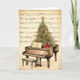 Vintage kerstblad Music Grand Piano Feestdagen Kaart
