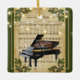 Vintage kerstblad Music Grand Piano Keramisch Ornament