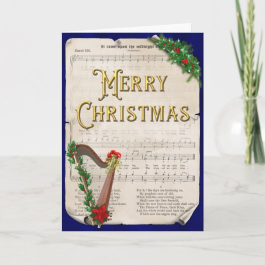 Vintage kerstblad Music Harp Feestdagen Kaart (Voorkant)
