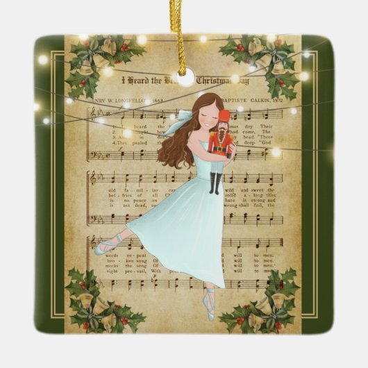 Vintage kerstblad Music Nutcracker Ballet Keramisch Ornament (Voorkant)