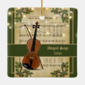 Vintage kerstblad Music Violin Keramisch Ornament (Achterkant)