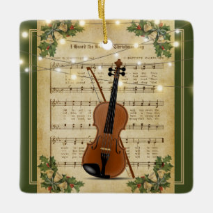 Vintage kerstblad Music Violin Keramisch Ornament