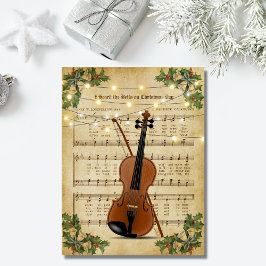Vintage kerstblad Muziek en Violin Briefkaart