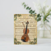 Vintage kerstblad Muziek en Violin Briefkaart (Staand voorkant)