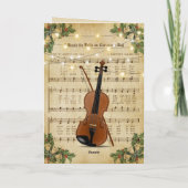 Vintage kerstblad Muziek en Violin Feestdagen Kaart (Achterkant)
