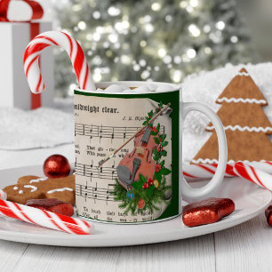 Vintage kerstblad muziek met feestelijk geweld koffiemok