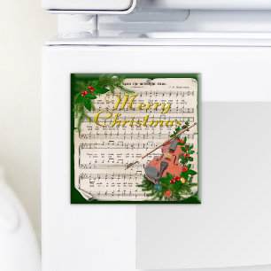 Vintage kerstblad muziek met feestelijk geweld magneet