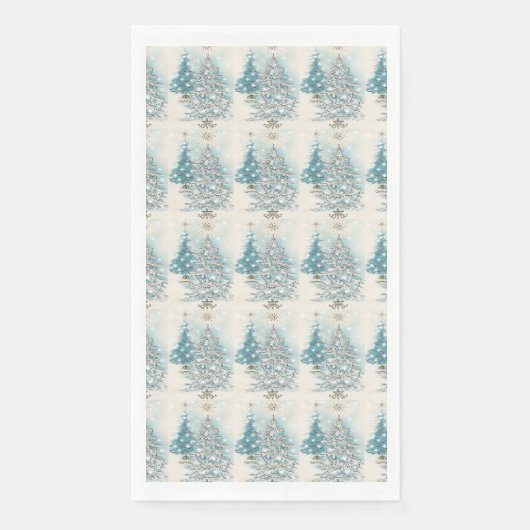 Vintage-kerstblauw en zilver-elegante pineboom servet (Voorkant)