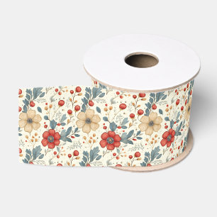 Vintage kerstbloem met Holly & Red Berries Grosgrain Lint
