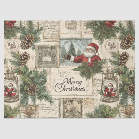Vintage Kerstbloemen & Santa Decoupage Tissuepapier (Voorkant)