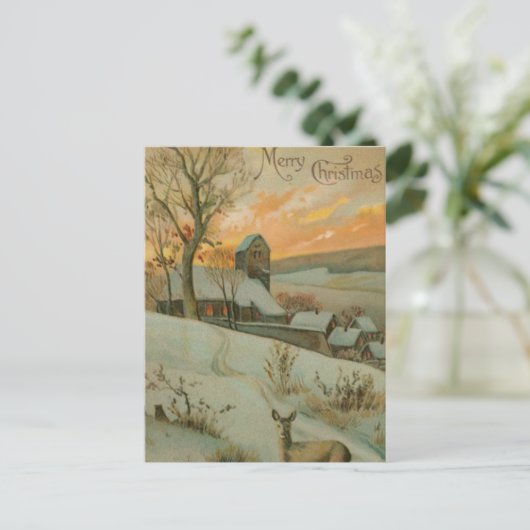 Vintage kerstBoerderij met Deer Feestdagenkaart (Staand voorkant)