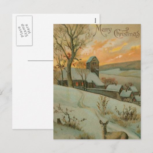 Vintage kerstBoerderij met Deer Feestdagenkaart (Voorkant / Achterkant)