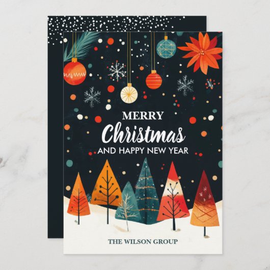 Vintage kerstbomen Business Feestdagenkaart (Voorkant / Achterkant)
