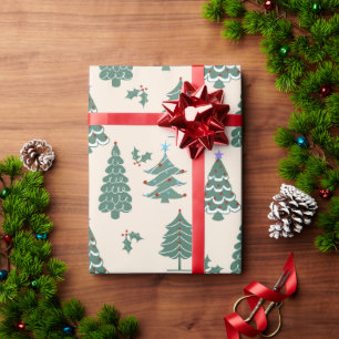 Vintage kerstbomen cadeaupapier