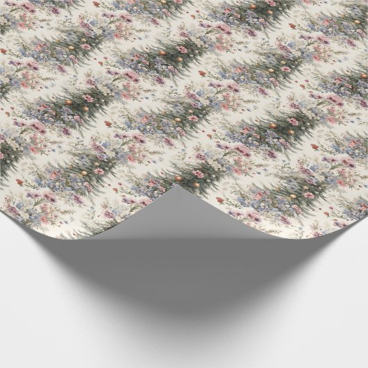 Vintage kerstbomen en bloemen inpakpapier (Hoek)