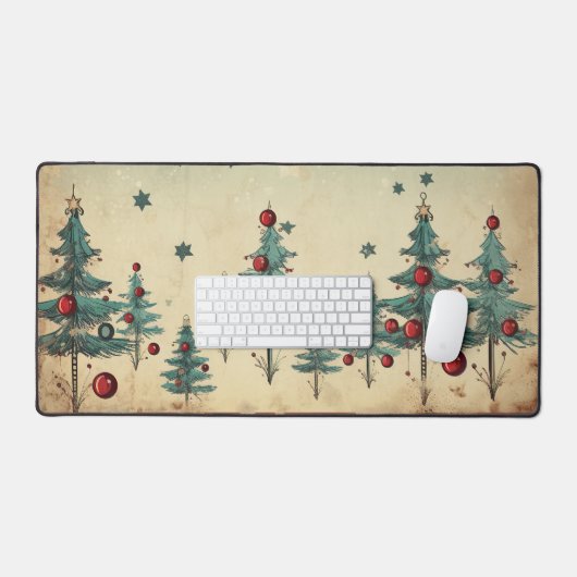Vintage kerstbomen en Ornamenten Bureaumat (Keyboard & Muis)