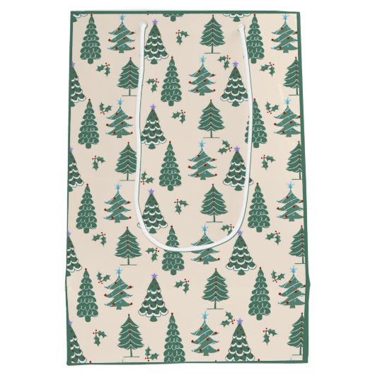 Vintage kerstbomen Gift Bag Medium Cadeauzakje (Achterkant)