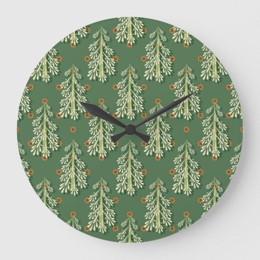 Vintage Kerstbomen illustratiepatroon Grote Klok (Voorkant)