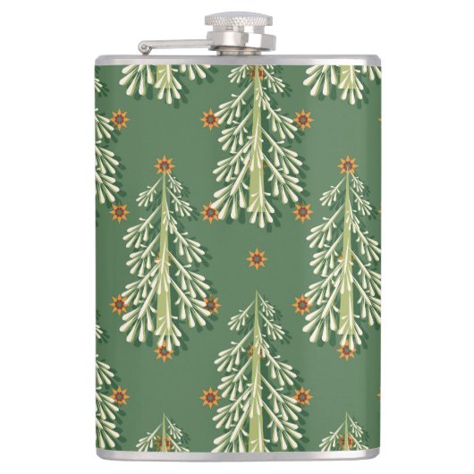 Vintage Kerstbomen illustratiepatroon Heupfles (Voorkant)