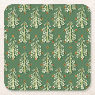 Vintage Kerstbomen illustratiepatroon Kartonnen Onderzetters