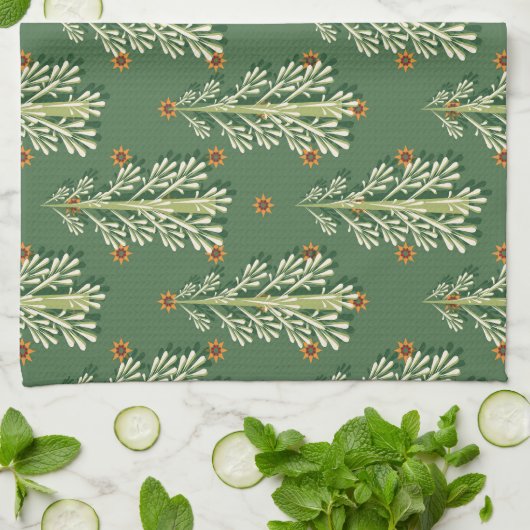 Vintage Kerstbomen illustratiepatroon Theedoek (Gevouwen)