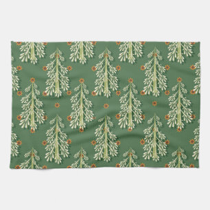 Vintage Kerstbomen illustratiepatroon Theedoek