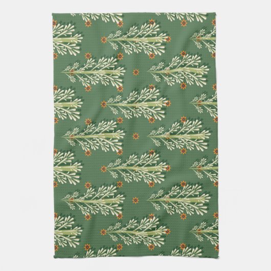 Vintage Kerstbomen illustratiepatroon Theedoek (Verticaal)