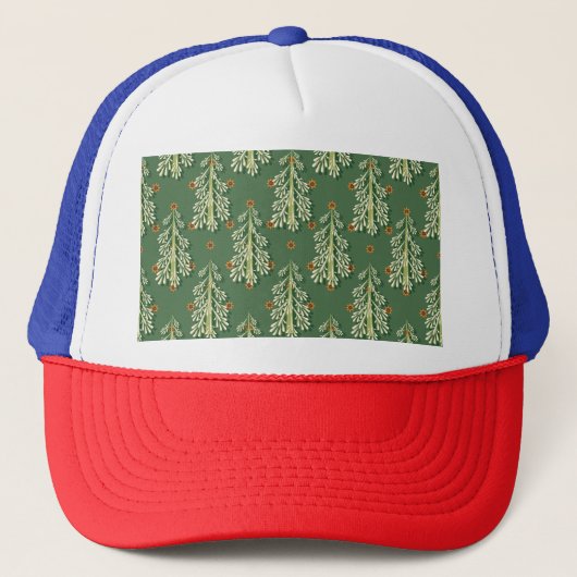 Vintage Kerstbomen illustratiepatroon Trucker Pet (Voorkant)