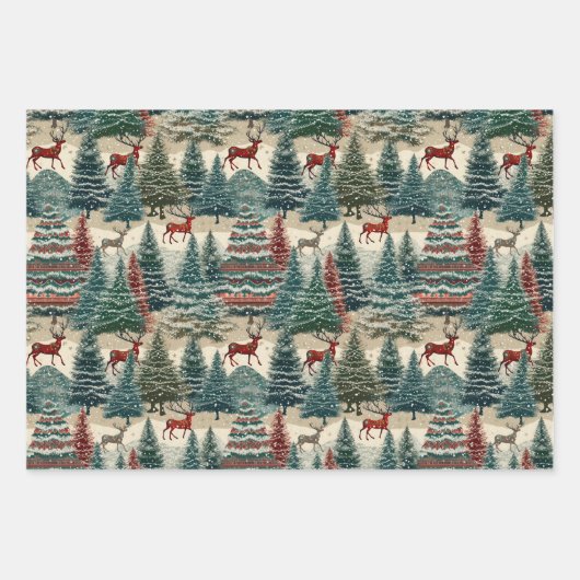 Vintage kerstbomen inpakpapier vel (Voorkant 2)