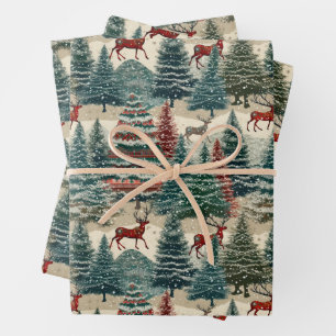 Vintage kerstbomen inpakpapier vel