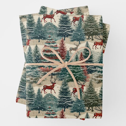 Vintage kerstbomen inpakpapier vel (In situ)