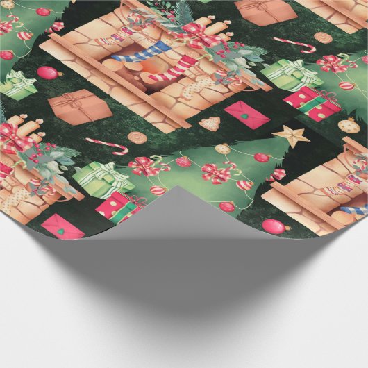 Vintage kerstbomen kerstmis kerstmis cadeaupapier (Hoek)