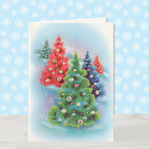Vintage kerstbomen Sneeuw voeg je handtekening toe Feestdagen Kaart