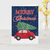 Vintage Kerstboom Auto Vakantie Groet Kaart (Gele Bloem)