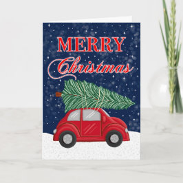 Vintage Kerstboom Auto Vakantie Groet Kaart