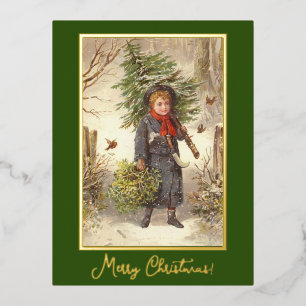 Vintage kerstboom Baby Girl Greenery Folie Feestdagen Briefkaart
