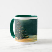 Vintage kerstboom bij nacht met licht mok (Voorkant links)