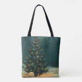 Vintage kerstboom bij nacht met licht tote bag (Achterkant)