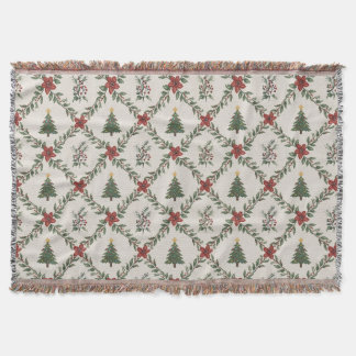 Vintage Kerstboom Bloemenslingers Rood Groen Deken