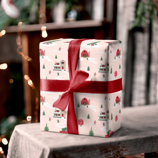 Vintage kerstboom Boerderij Scenery Monogram Wrapp Cadeaupapier