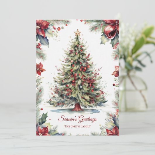 Vintage kerstboom botanische vakantie Kaart (Staand voorkant)