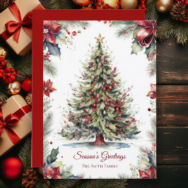 Vintage kerstboom botanische vakantie Kaart