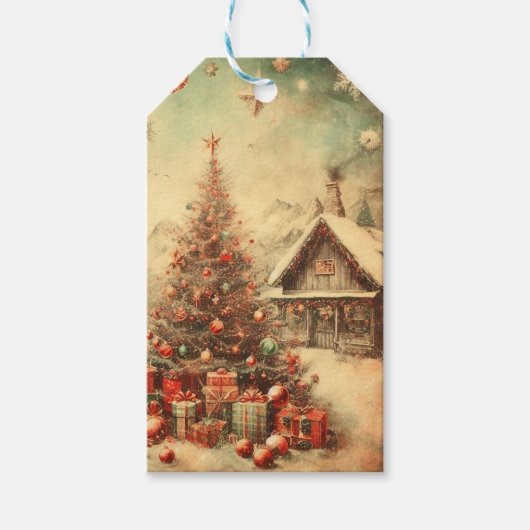 Vintage kerstboom cadeaulabel (Voorkant)