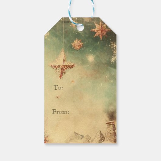 Vintage kerstboom cadeaulabel (Achterkant)