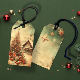 Vintage kerstboom cadeaulabel