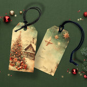 Vintage kerstboom cadeaulabel