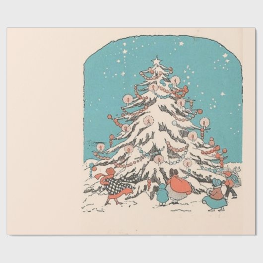 Vintage kerstboom cadeaupapier (Vlak)