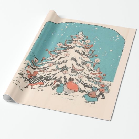 Vintage kerstboom cadeaupapier (Uitgerold)