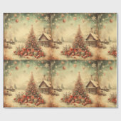 Vintage kerstboom cadeaupapier (Vlak)